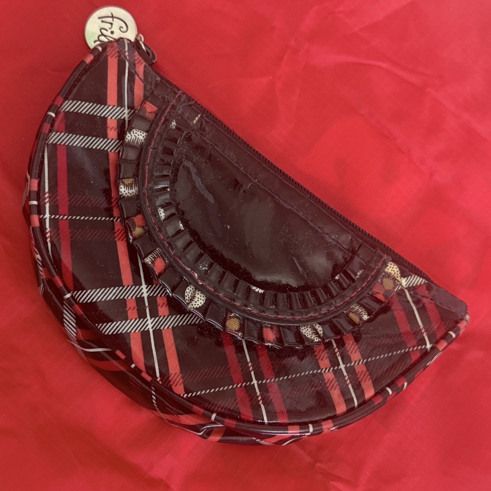 Vera Bradley Plaid Coin Purse Half Moon Retro 4x6" New England Holiday